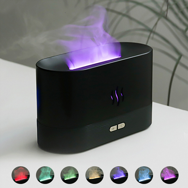 Светодиодный USB увлажнитель-ароматизатор Flame RGB, черный с логотипом в Владимире заказать по выгодной цене в кибермаркете AvroraStore